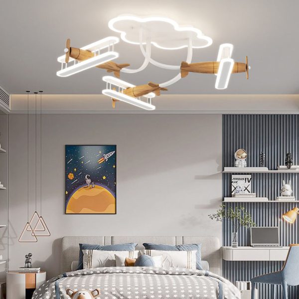 Contemporary Creative Cartoon Solid Wood Plane Acrylic LED Semi-Flush Mount Ceiling Light For Living Room - Image 8