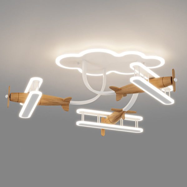 Contemporary Creative Cartoon Solid Wood Plane Acrylic LED Semi-Flush Mount Ceiling Light For Living Room - Image 9