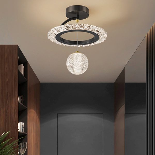 Contemporary Luxury Iron Acrylic Geometric Circle Ring LED Semi-Flush Mount Ceiling Light For Living Room - Image 15