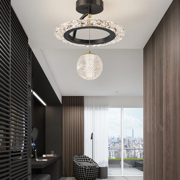 Contemporary Luxury Iron Acrylic Geometric Circle Ring LED Semi-Flush Mount Ceiling Light For Living Room - Image 2