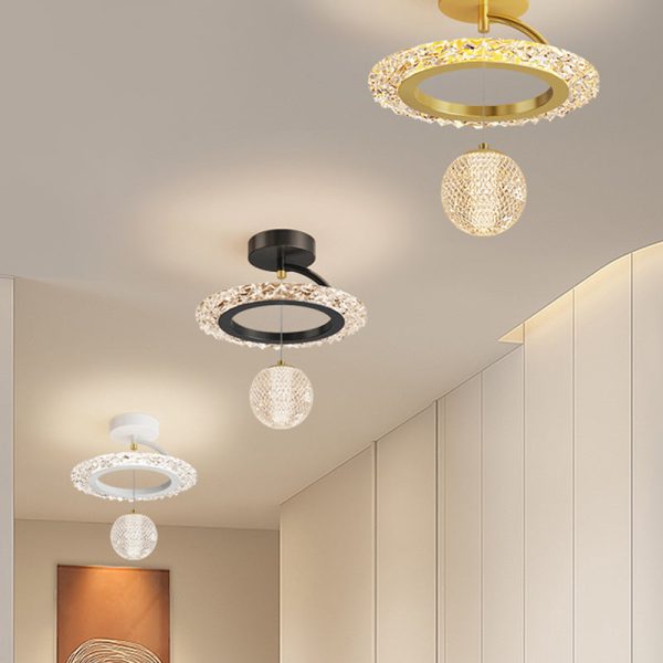 Contemporary Luxury Iron Acrylic Geometric Circle Ring LED Semi-Flush Mount Ceiling Light For Living Room - Image 19