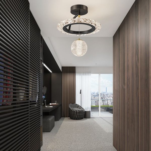 Contemporary Luxury Iron Acrylic Geometric Circle Ring LED Semi-Flush Mount Ceiling Light For Living Room - Image 17