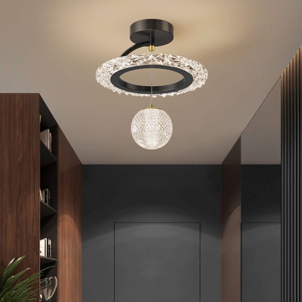 Contemporary Luxury Iron Acrylic Geometric Circle Ring LED Semi-Flush Mount Ceiling Light For Living Room - Image 18