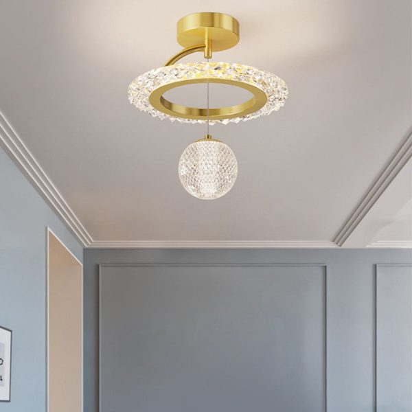 Contemporary Luxury Iron Acrylic Geometric Circle Ring LED Semi-Flush Mount Ceiling Light For Living Room - Image 14