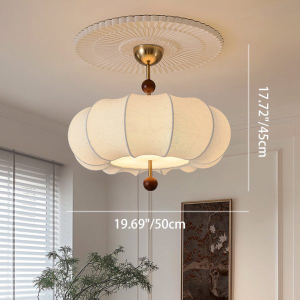 Traditional French Solid Wood Fabric Round Shade 4-Light Semi-Flush Mount Ceiling Light For Living Room - Image 3