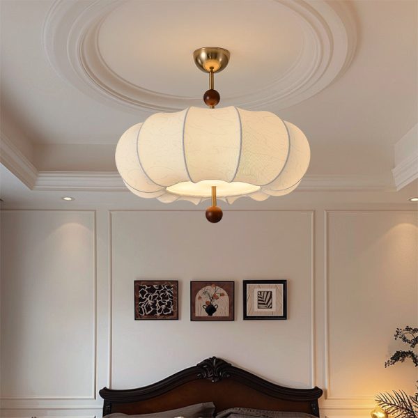 Traditional Chinese Solid Wood Fabric Iron Pumpkin Round 4/5-Light Semi-Flush Mount Ceiling Light For Bedroom & Living Room - Image 14