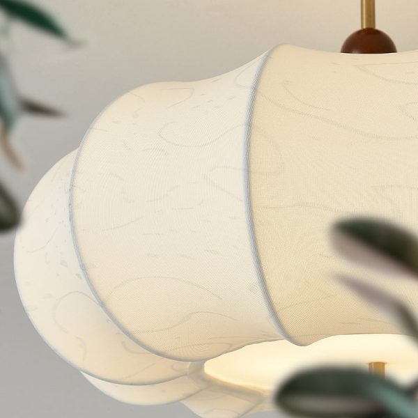 Traditional French Solid Wood Fabric Round Shade 4-Light Semi-Flush Mount Ceiling Light For Living Room - Image 9