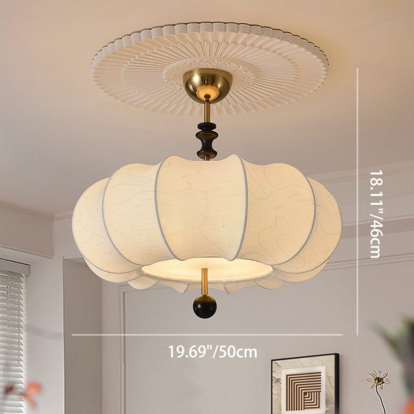 Traditional French Solid Wood Fabric Round Shade 4-Light Semi-Flush Mount Ceiling Light For Living Room - Image 4