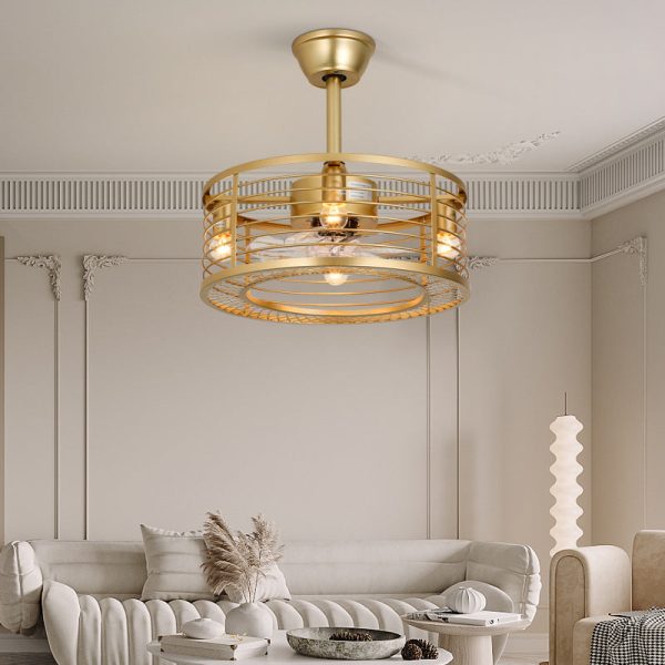 Traditional Farmhouse Iron Cylinder Frame ABS Fans 4-Light Downrods Ceiling Fan Light For Bedroom - Image 3