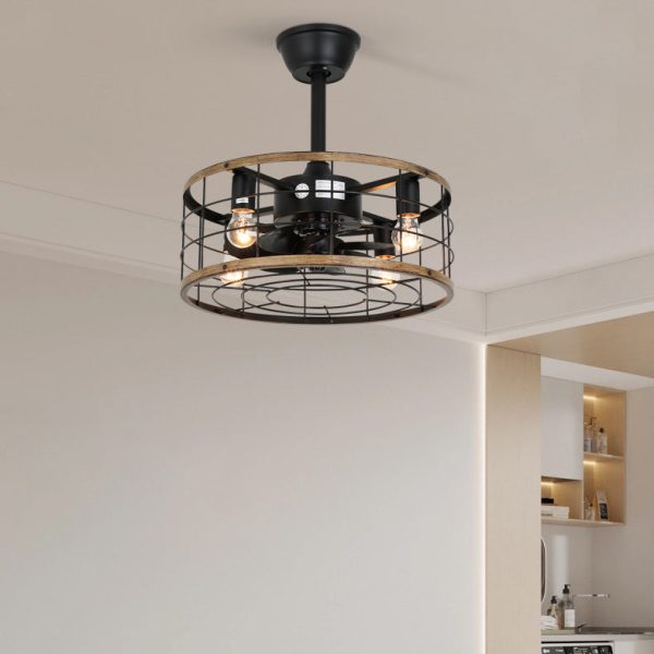 Traditional Farmhouse Iron Cylinder Frame ABS Fans 4-Light Downrods Ceiling Fan Light For Bedroom - Image 8