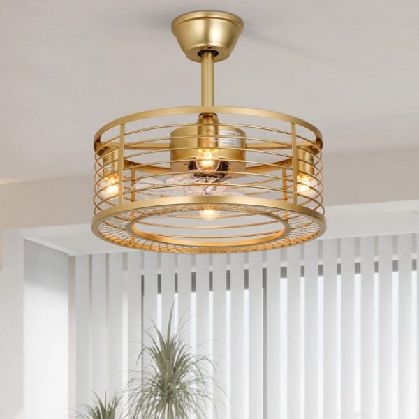 Traditional Farmhouse Iron Cylinder Frame ABS Fans 4-Light Downrods Ceiling Fan Light For Bedroom - Image 7