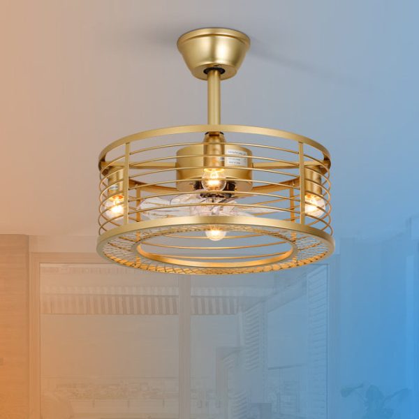 Traditional Farmhouse Iron Cylinder Frame ABS Fans 4-Light Downrods Ceiling Fan Light For Bedroom - Image 6