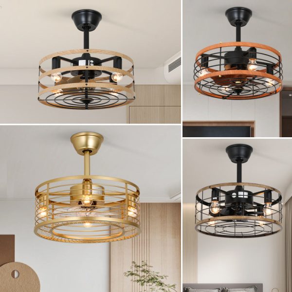 Traditional Farmhouse Iron Cylinder Frame ABS Fans 4-Light Downrods Ceiling Fan Light For Bedroom - Image 5