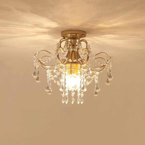 Contemporary Luxury Zinc Alloy Crystal Round 3-Light Semi-Flush Mount Ceiling Light For Living Room - Image 12