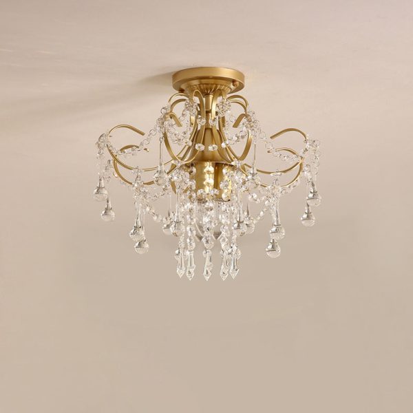 Contemporary Luxury Zinc Alloy Crystal Round 3-Light Semi-Flush Mount Ceiling Light For Living Room - Image 15