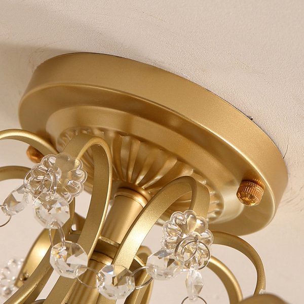 Contemporary Luxury Zinc Alloy Crystal Round 3-Light Semi-Flush Mount Ceiling Light For Living Room - Image 6