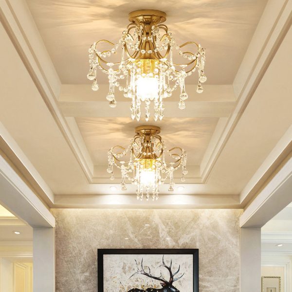 Contemporary Luxury Zinc Alloy Crystal Round 3-Light Semi-Flush Mount Ceiling Light For Living Room - Image 11