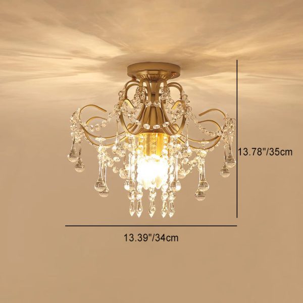 Contemporary Luxury Zinc Alloy Crystal Round 3-Light Semi-Flush Mount Ceiling Light For Living Room - Image 3
