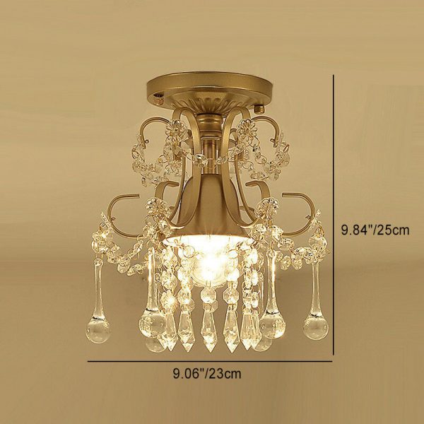 Contemporary Luxury Zinc Alloy Crystal Round 3-Light Semi-Flush Mount Ceiling Light For Living Room - Image 4