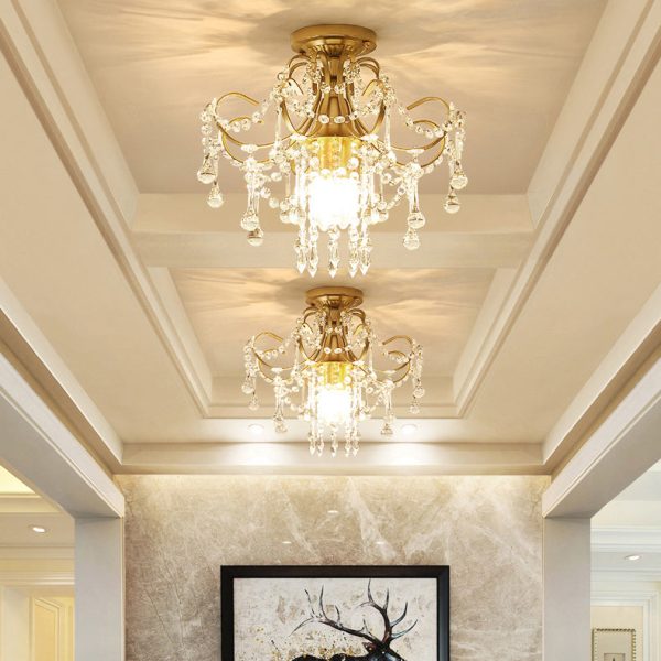 Contemporary Luxury Zinc Alloy Crystal Round 3-Light Semi-Flush Mount Ceiling Light For Living Room - Image 2