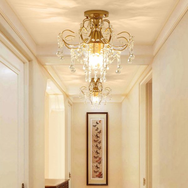 Contemporary Luxury Zinc Alloy Crystal Round 3-Light Semi-Flush Mount Ceiling Light For Living Room - Image 9