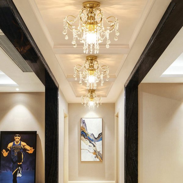 Contemporary Luxury Zinc Alloy Crystal Round 3-Light Semi-Flush Mount Ceiling Light For Living Room - Image 10