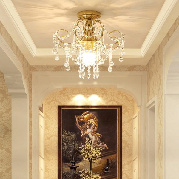 Contemporary Luxury Zinc Alloy Crystal Round 3-Light Semi-Flush Mount Ceiling Light For Living Room - Image 8