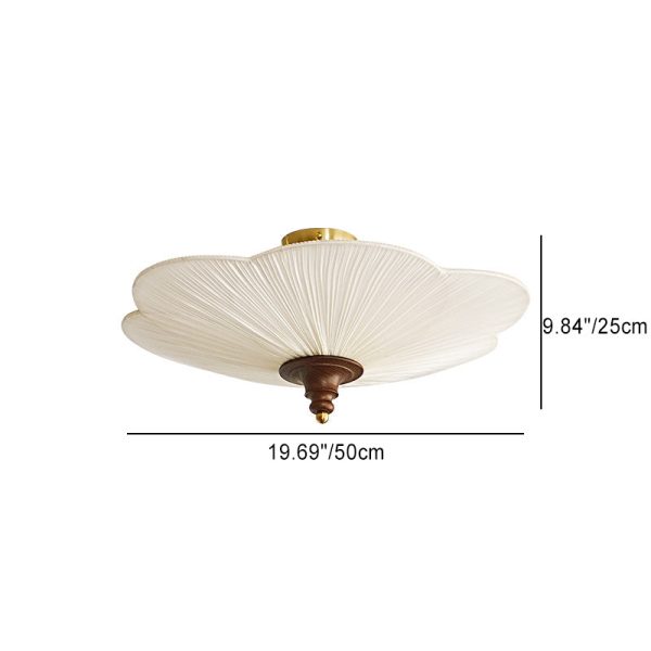 Traditional French Wood Hardware Plum Blossom Fabric Shade 3-Light Semi-Flush Mount Ceiling Light For Living Room - Image 4
