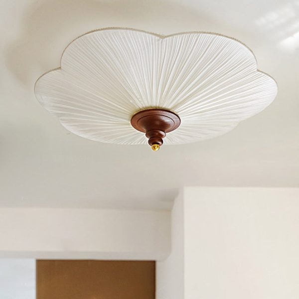 Traditional French Wood Hardware Plum Blossom Fabric Shade 3-Light Semi-Flush Mount Ceiling Light For Living Room - Image 10