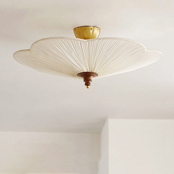 Traditional French Wood Hardware Plum Blossom Fabric Shade 3-Light Semi-Flush Mount Ceiling Light For Living Room - Image 9