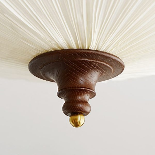 Traditional French Wood Hardware Plum Blossom Fabric Shade 3-Light Semi-Flush Mount Ceiling Light For Living Room - Image 7