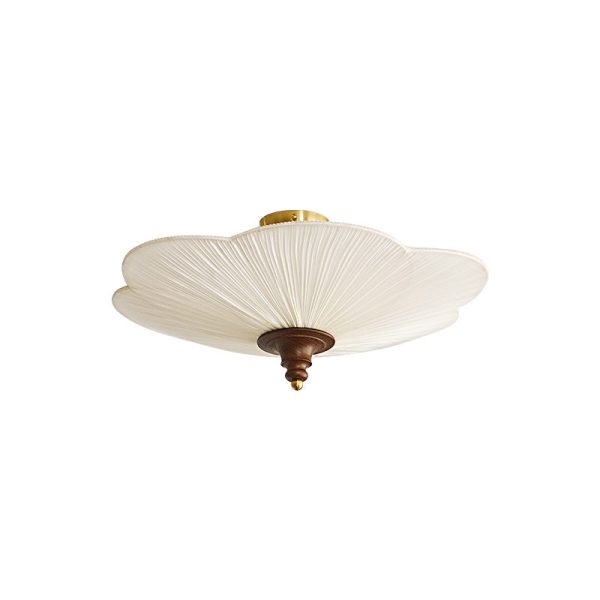 Traditional French Wood Hardware Plum Blossom Fabric Shade 3-Light Semi-Flush Mount Ceiling Light For Living Room - Image 11