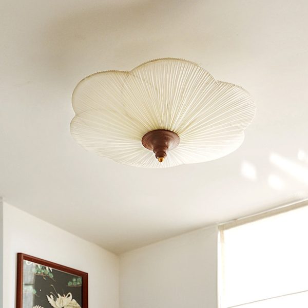 Traditional French Wood Hardware Plum Blossom Fabric Shade 3-Light Semi-Flush Mount Ceiling Light For Living Room - Image 8