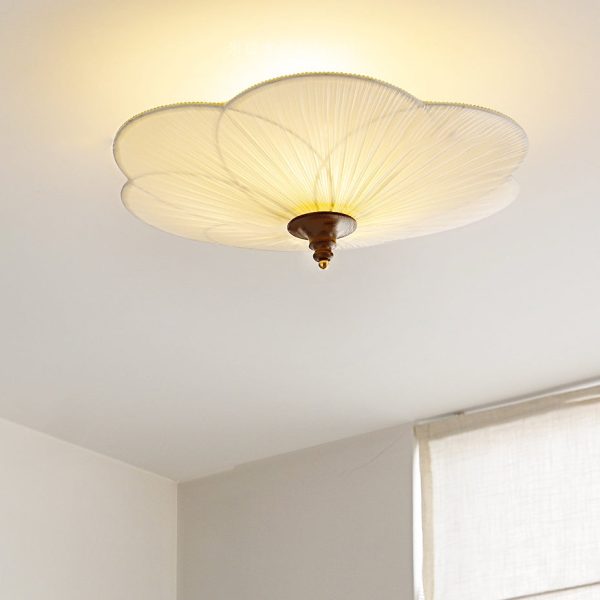 Traditional French Wood Hardware Plum Blossom Fabric Shade 3-Light Semi-Flush Mount Ceiling Light For Living Room - Image 2