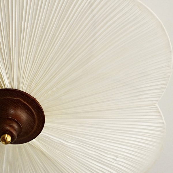 Traditional French Wood Hardware Plum Blossom Fabric Shade 3-Light Semi-Flush Mount Ceiling Light For Living Room - Image 6