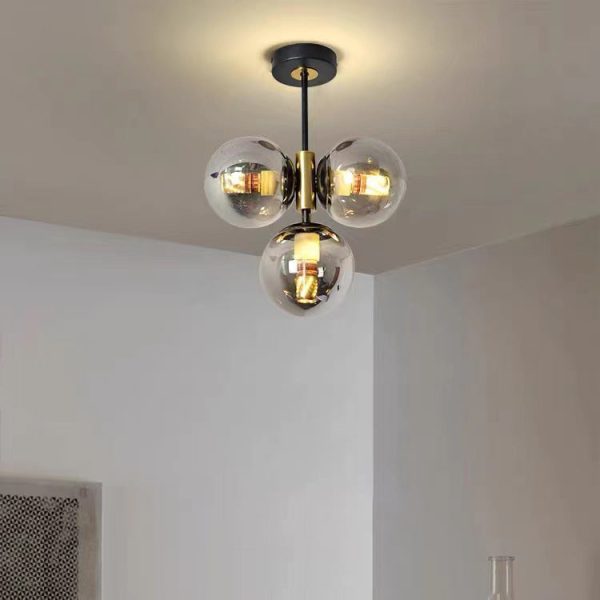 Modern Simplicity Hardware Glass Ball Shade 3-Light Semi-Flush Mount Ceiling Light For Living Room - Image 8