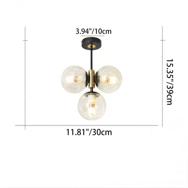 Modern Simplicity Hardware Glass Ball Shade 3-Light Semi-Flush Mount Ceiling Light For Living Room - Image 4