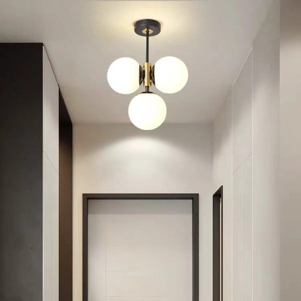 Modern Simplicity Hardware Glass Ball Shade 3-Light Semi-Flush Mount Ceiling Light For Living Room - Image 2