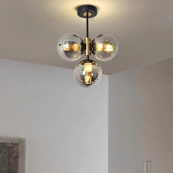 Modern Simplicity Hardware Glass Ball Shade 3-Light Semi-Flush Mount Ceiling Light For Living Room - Image 3