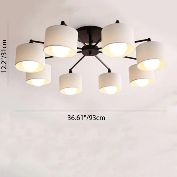 Contemporary Scandinavian Iron Fabric Cylinder Shade 8-Light Semi-Flush Mount Ceiling Light For Living Room - Image 4