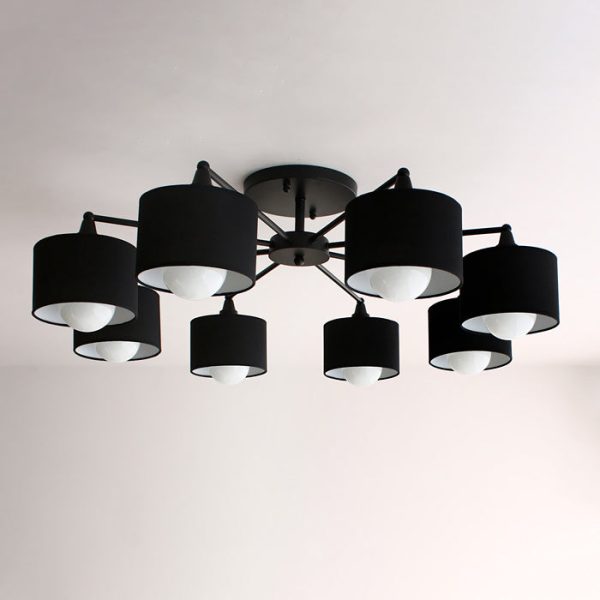 Contemporary Scandinavian Iron Fabric Cylinder Shade 8-Light Semi-Flush Mount Ceiling Light For Living Room - Image 13