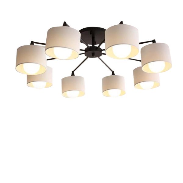 Contemporary Scandinavian Iron Fabric Cylinder Shade 8-Light Semi-Flush Mount Ceiling Light For Living Room - Image 14
