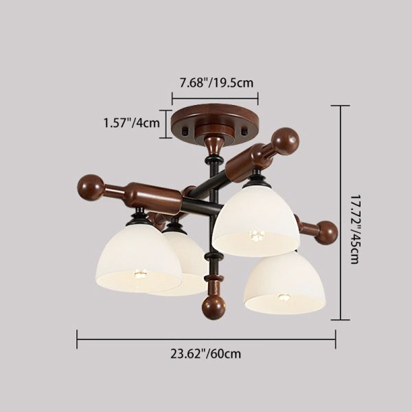 Traditional French Solid Wood Frame Glass Round Shade 4/6-Light Semi-Flush Mount Ceiling Light For Living Room - Image 3
