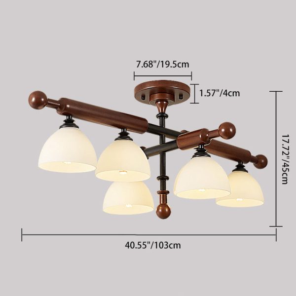 Traditional French Solid Wood Frame Glass Round Shade 4/6-Light Semi-Flush Mount Ceiling Light For Living Room - Image 4