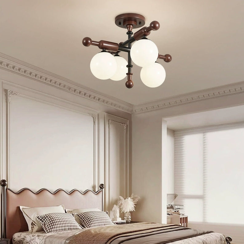 BS-Lighting-LL04164-33.jpg Traditional French Solid Wood Frame Glass Round Shade 4/6-Light Semi-Flush Mount Ceiling Light For Living Room - Image 1