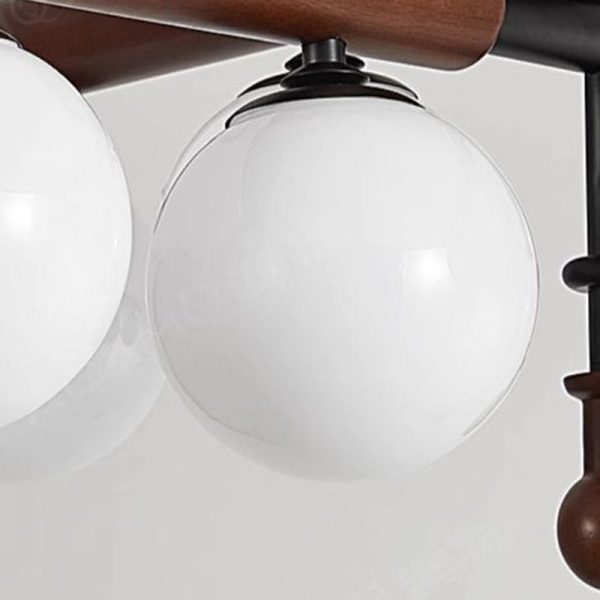 Traditional French Solid Wood Frame Glass Round Shade 4/6-Light Semi-Flush Mount Ceiling Light For Living Room - Image 5