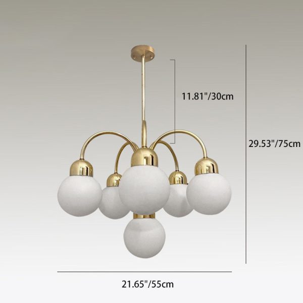 Modern Mid-Century Iron Arc Rod Glass Ball Shade 6-Light Chandelier For Living Room - Image 4