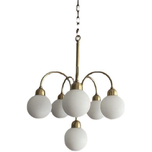 Modern Mid-Century Iron Arc Rod Glass Ball Shade 6-Light Chandelier For Living Room - Image 8