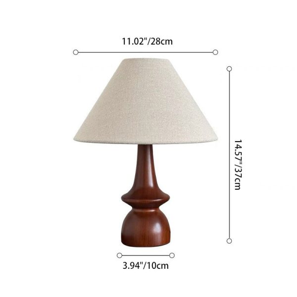 Traditional Vintage Fabric Conical Shade Solid Wood Base 1-Light Table Lamp For Bedroom - Image 3