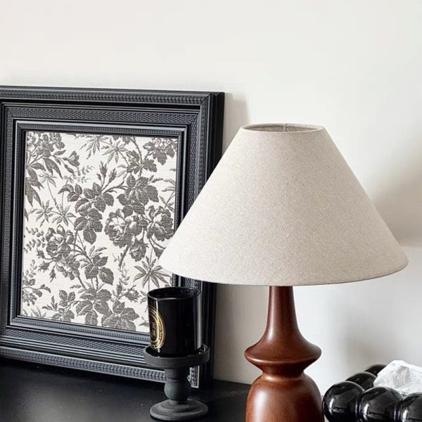 Traditional Vintage Fabric Conical Shade Solid Wood Base 1-Light Table Lamp For Bedroom - Image 4